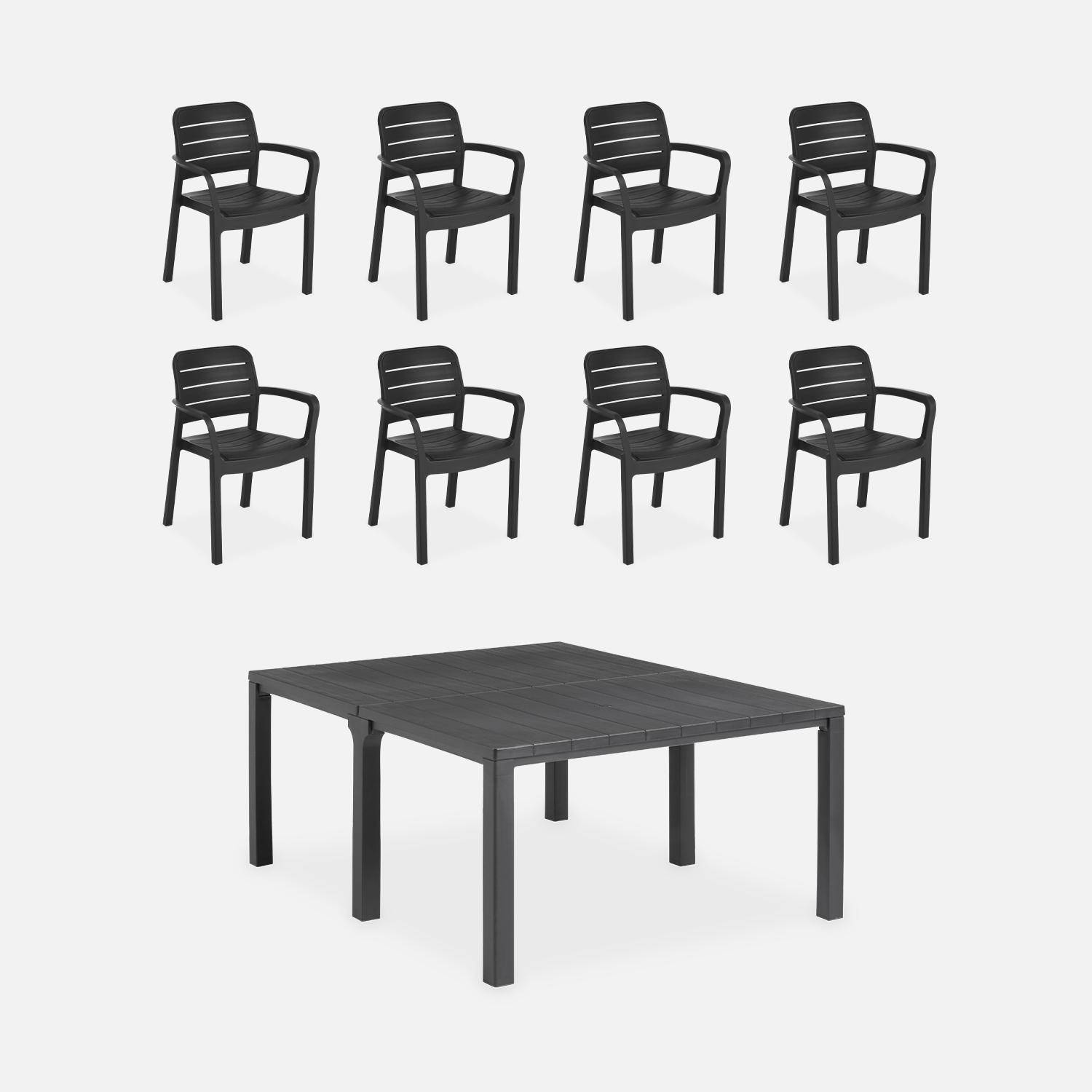 Table de jardin rectangulaire 3 en 1 en résine de synthèse - Julie - Rectangulaire  + 8 fauteuils de jardin empilables Tisara,sweeek,Photo4