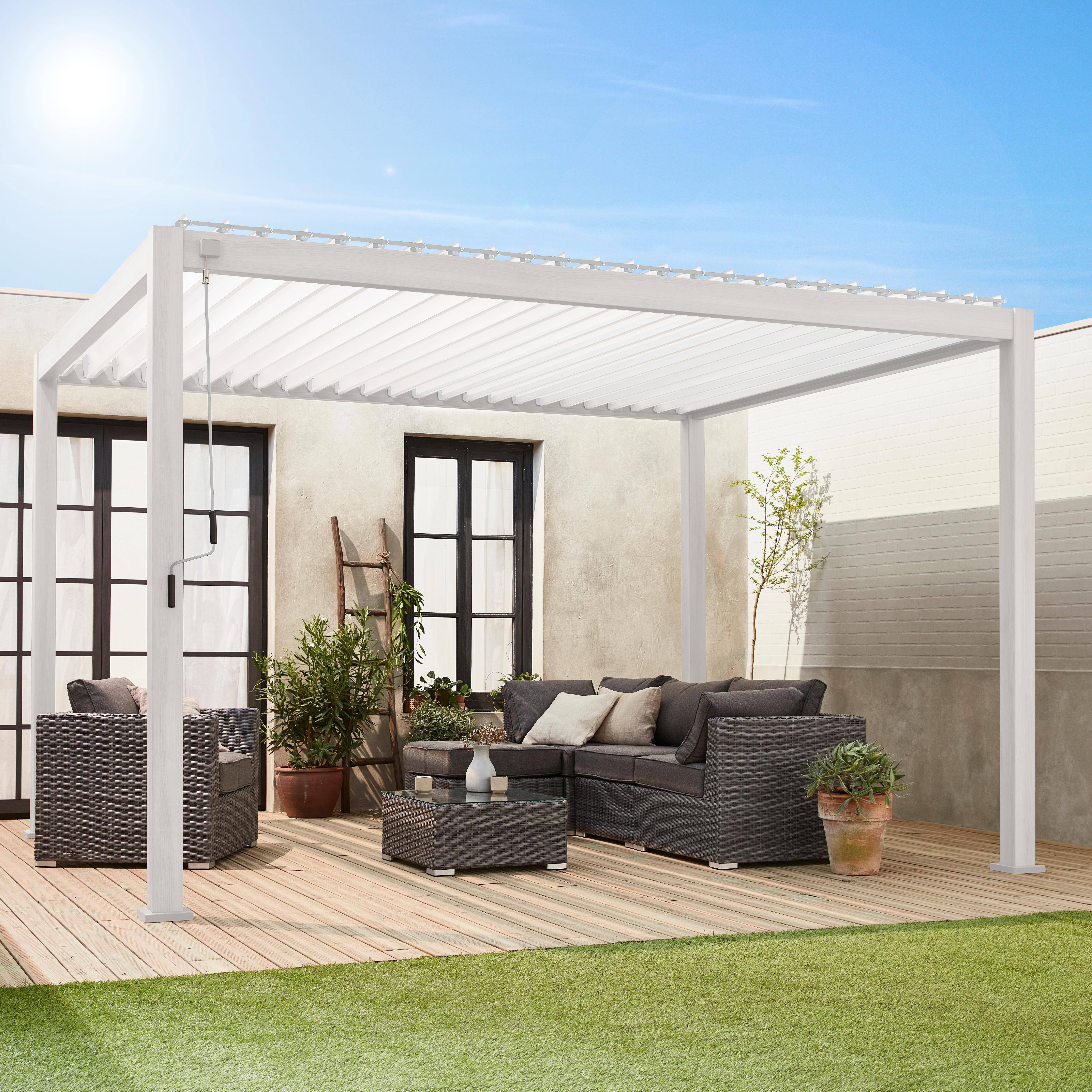 Pérgola bioclimática em alumínio 3x4m com lâminas ajustáveis, Triomphe 3x4m, Branco, 400x300x240 cm Photo1