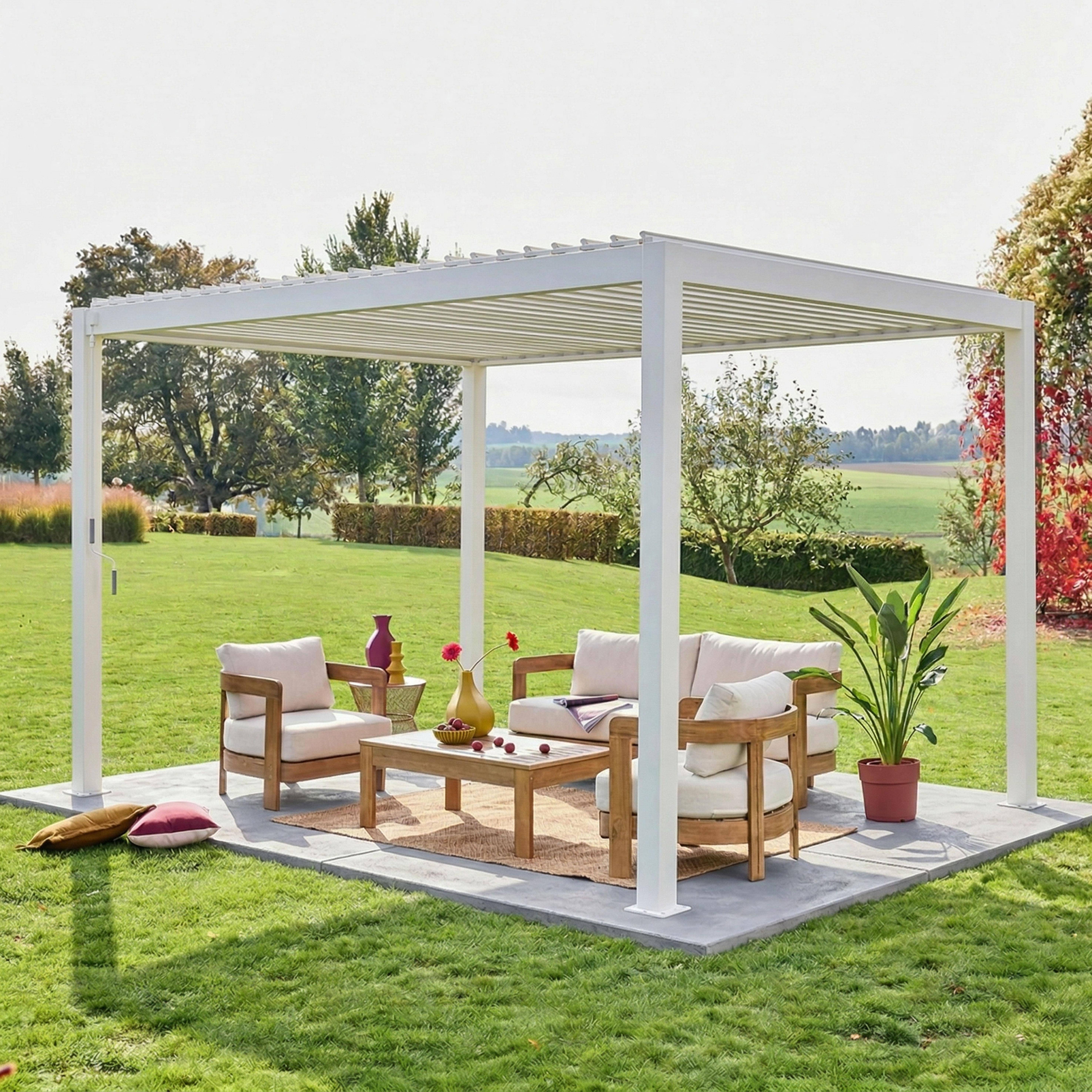 Pergola met lamellendak 4x3m aluminium lamellen verstelbaar wit 392 x 301 x 257 cm - Triomphe,sweeek,Photo1