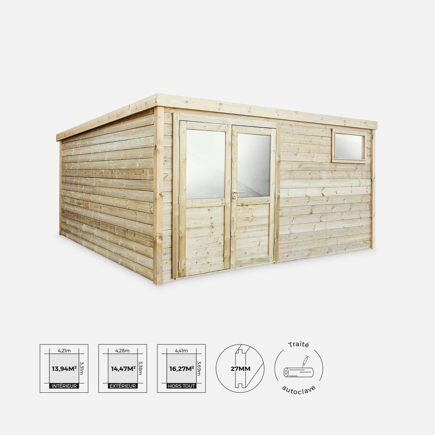Wooden Garden Shed 16.3m², Treated Nordic Fir with Autoclave Treatment, Thickness 27mm Photo2