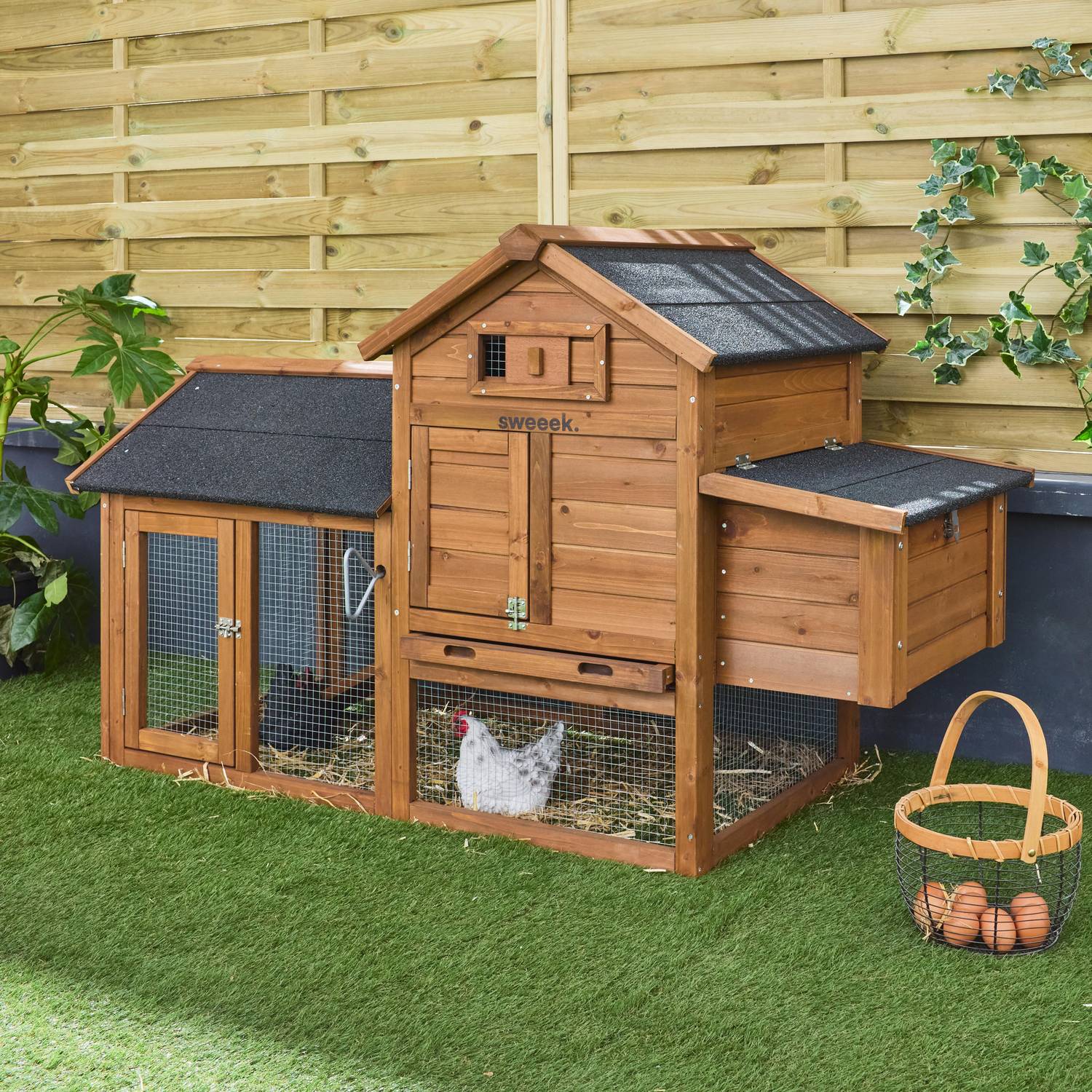 Galinheiro de madeira com curral para 3 galinhas, Galinette, Madeira, 151x69.5x92.5 cm Photo1 Galinheiro de madeira com curral para 3 galinhas, Galinette, Madeira, 151x69.5x92.5 cm Photo1