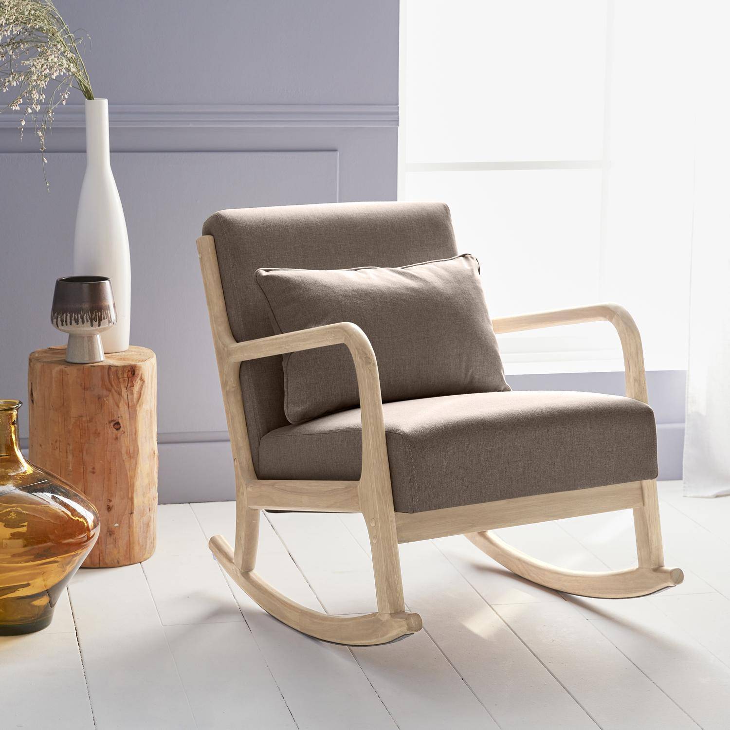 Cadeira de baloiço de design em madeira e tecido, 1 assento, cadeira de baloiço escandinava, marrom,sweeek,Photo2