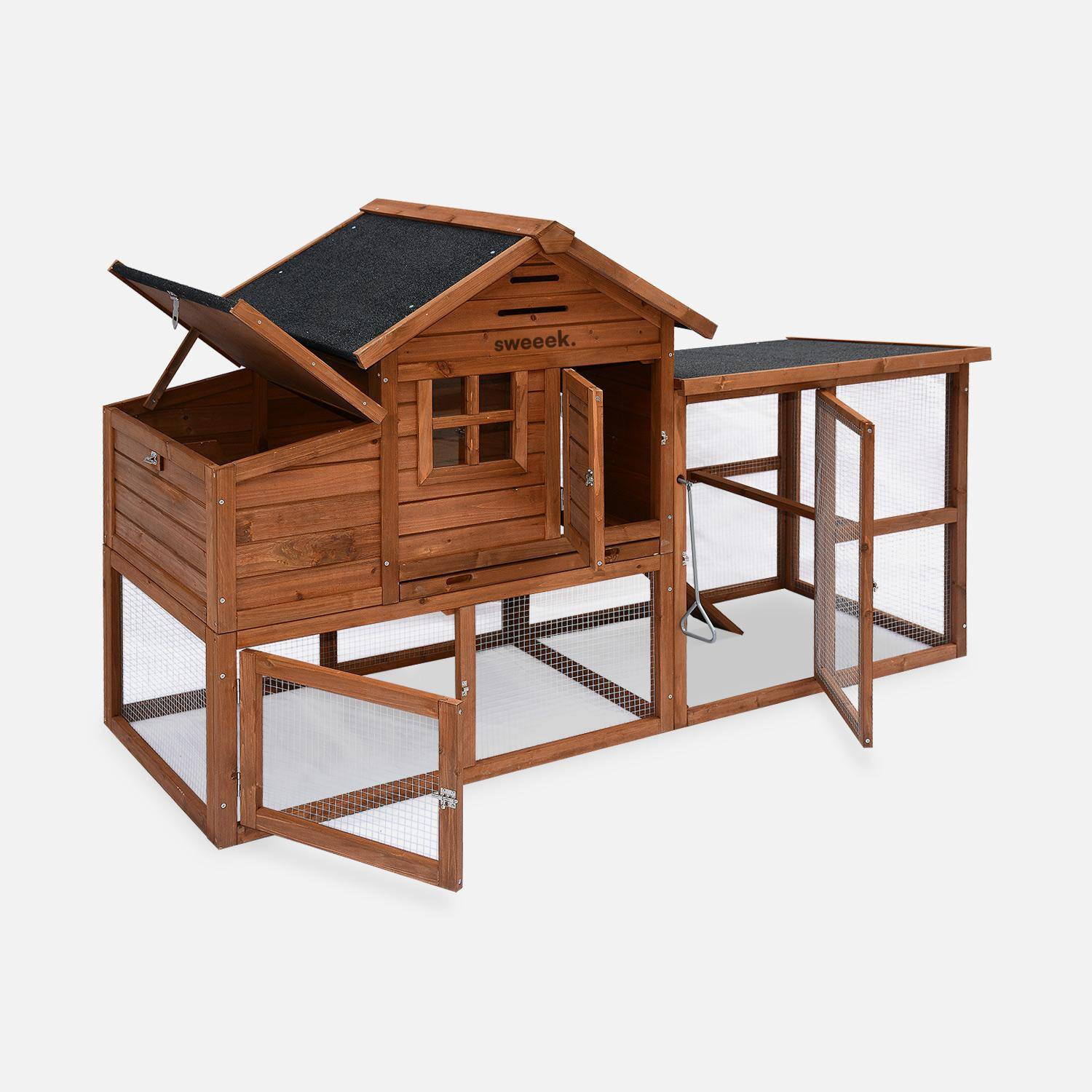 Gallinero de madera con corral para 4 gallinas, Geline, Madera, 193x62x114.5 cm,sweeek,Photo4