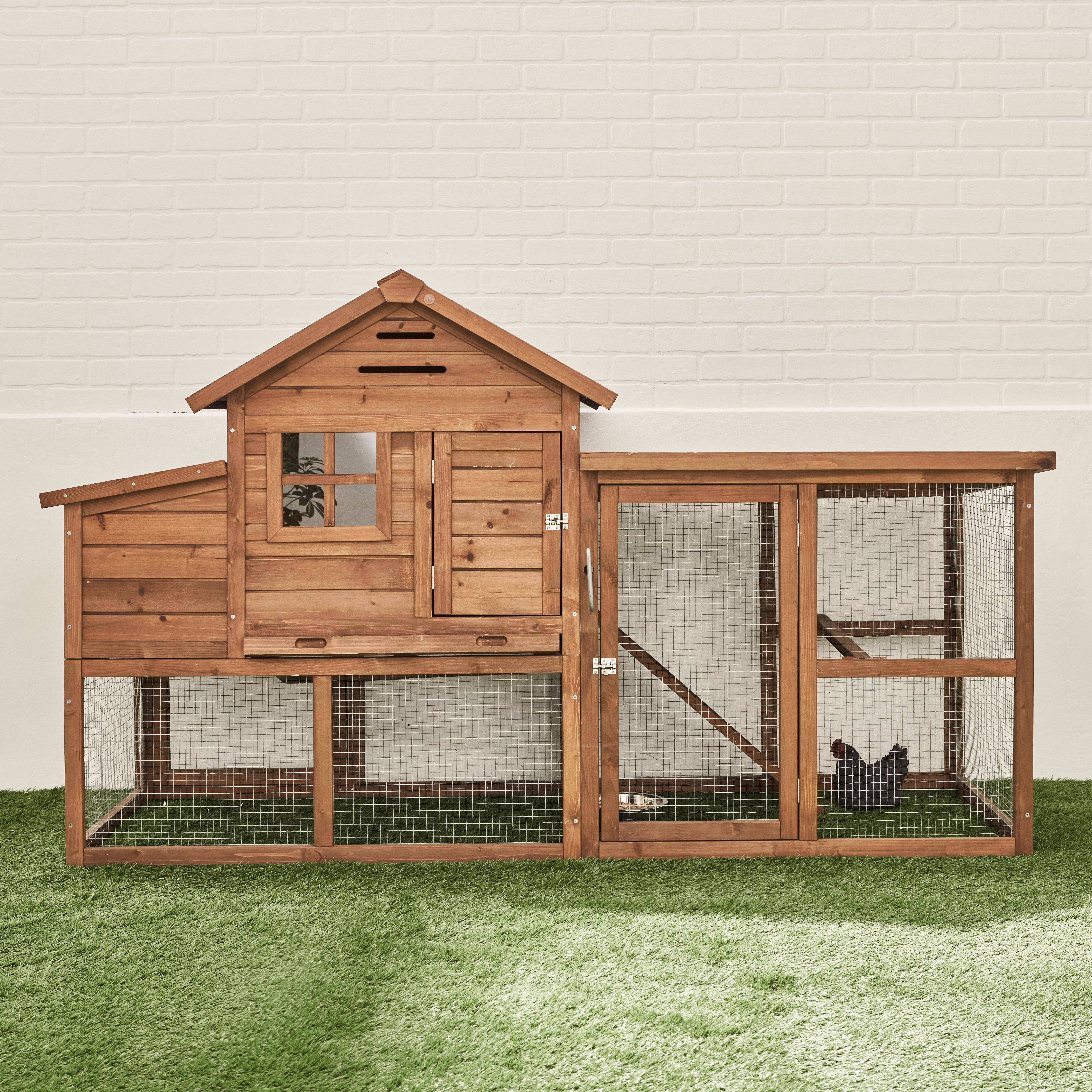 Gallinero de madera con corral para 4 gallinas, Geline, Madera, 193x62x114.5 cm,sweeek,Photo2