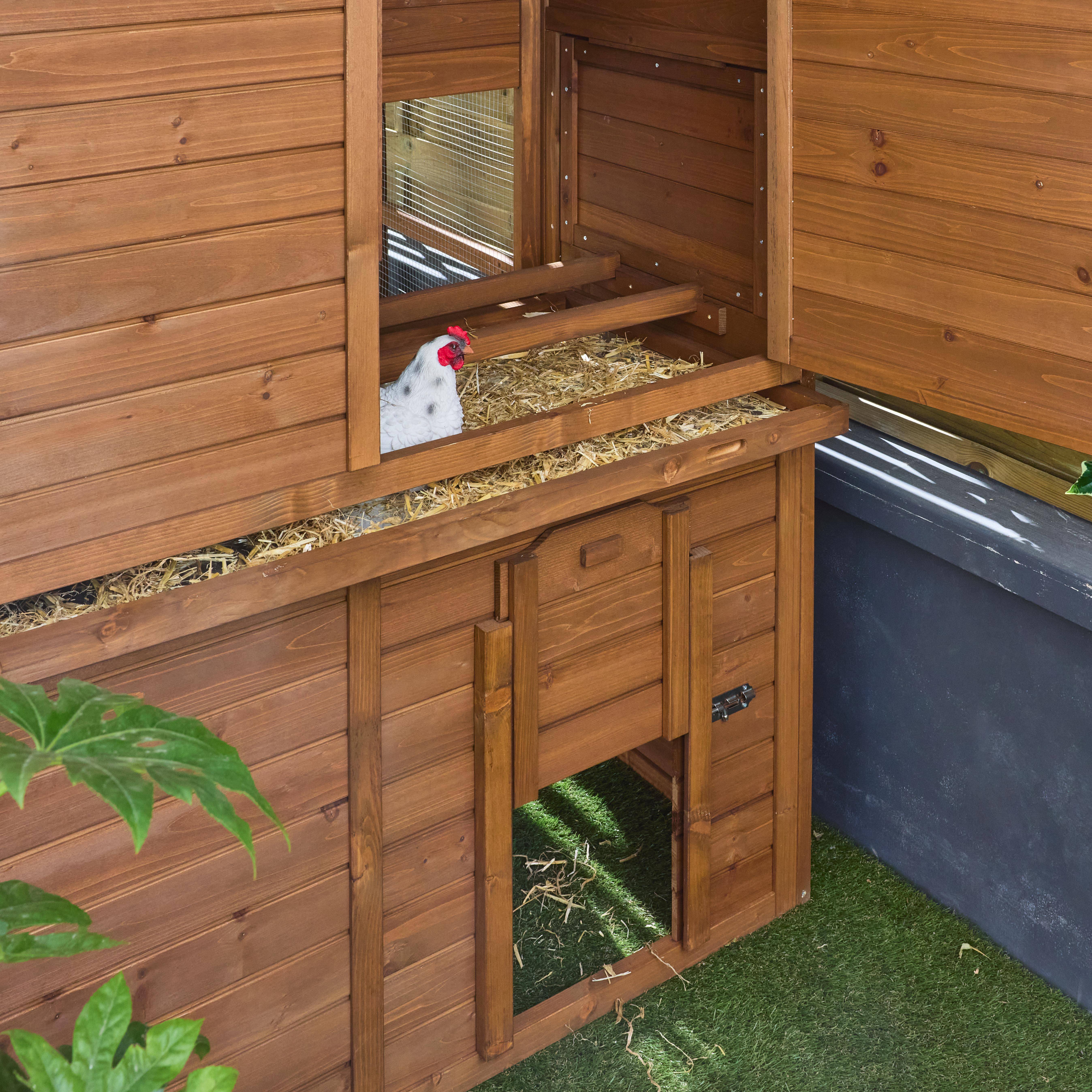 Wooden chicken coop - backyard hen cage for 6 to 8 chickens, indoor and outdoor space - Cotentine - Wood colour,sweeek,Photo2