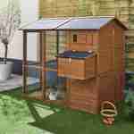 Wooden chicken coop - backyard hen cage for 6 to 8 chickens, indoor and outdoor space - Cotentine - Wood colour Photo1