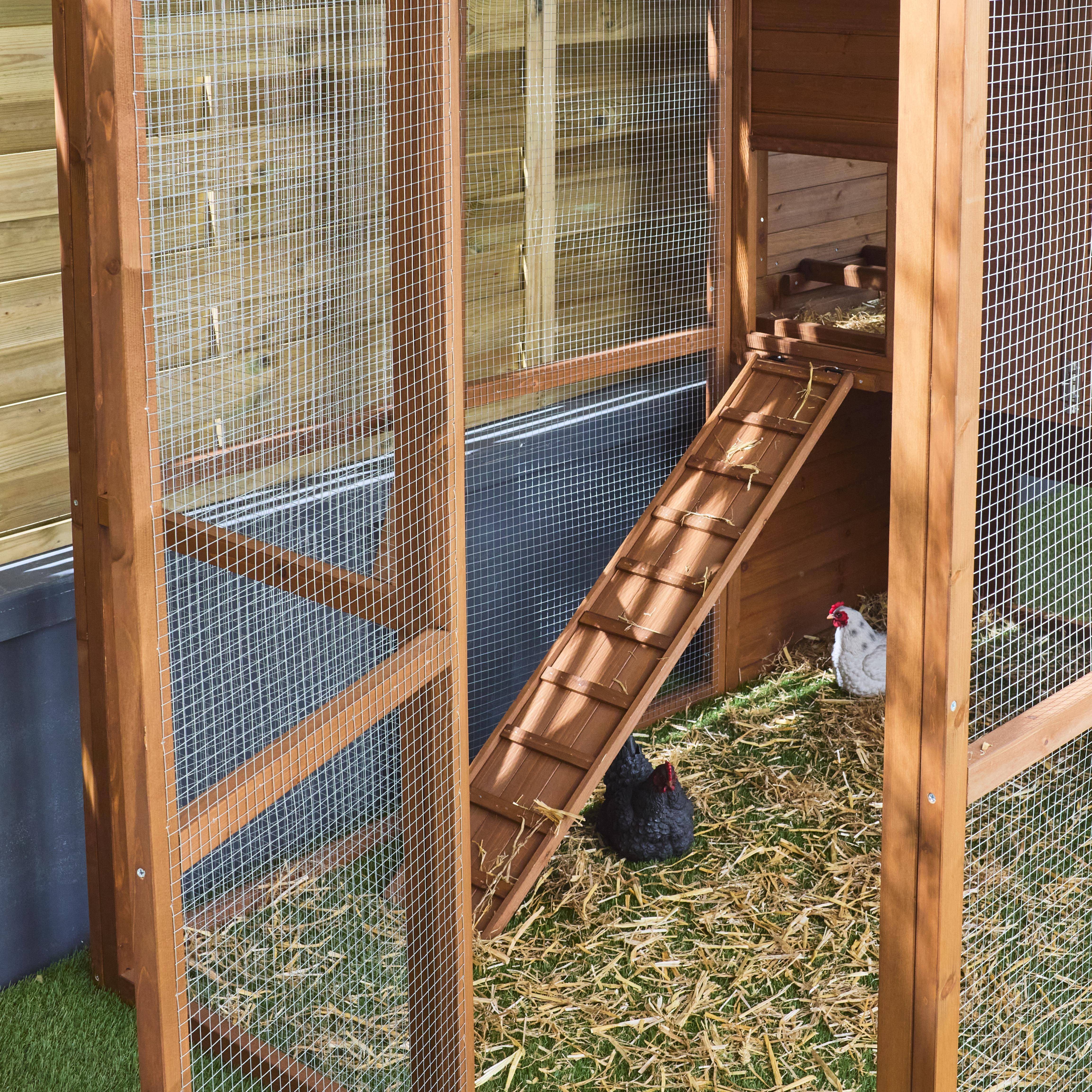 Wooden chicken coop - backyard hen cage for 6 to 8 chickens, indoor and outdoor space - Cotentine - Wood colour,sweeek,Photo3