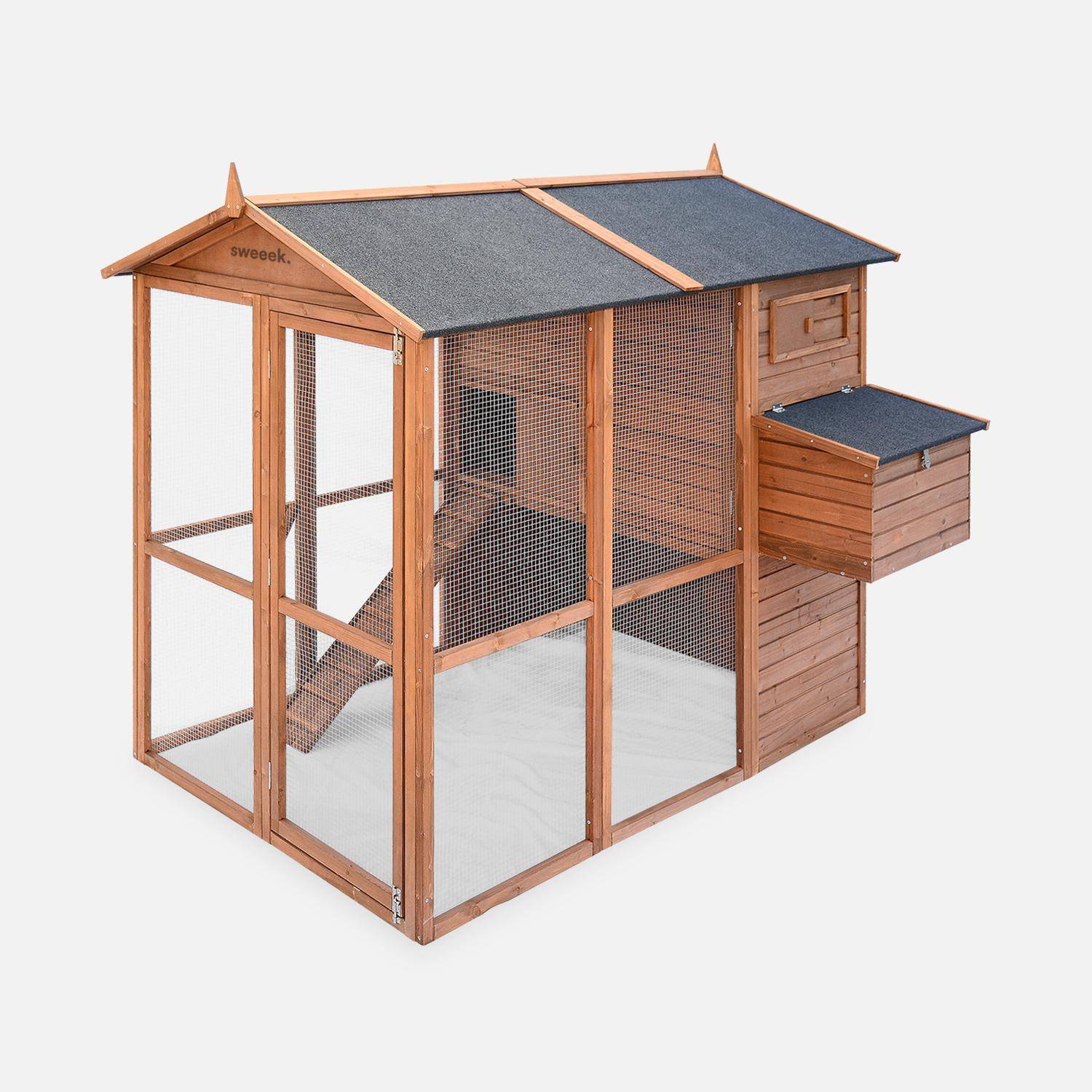 Wooden chicken coop - backyard hen cage for 6 to 8 chickens, indoor and outdoor space - Cotentine - Wood colour Photo4