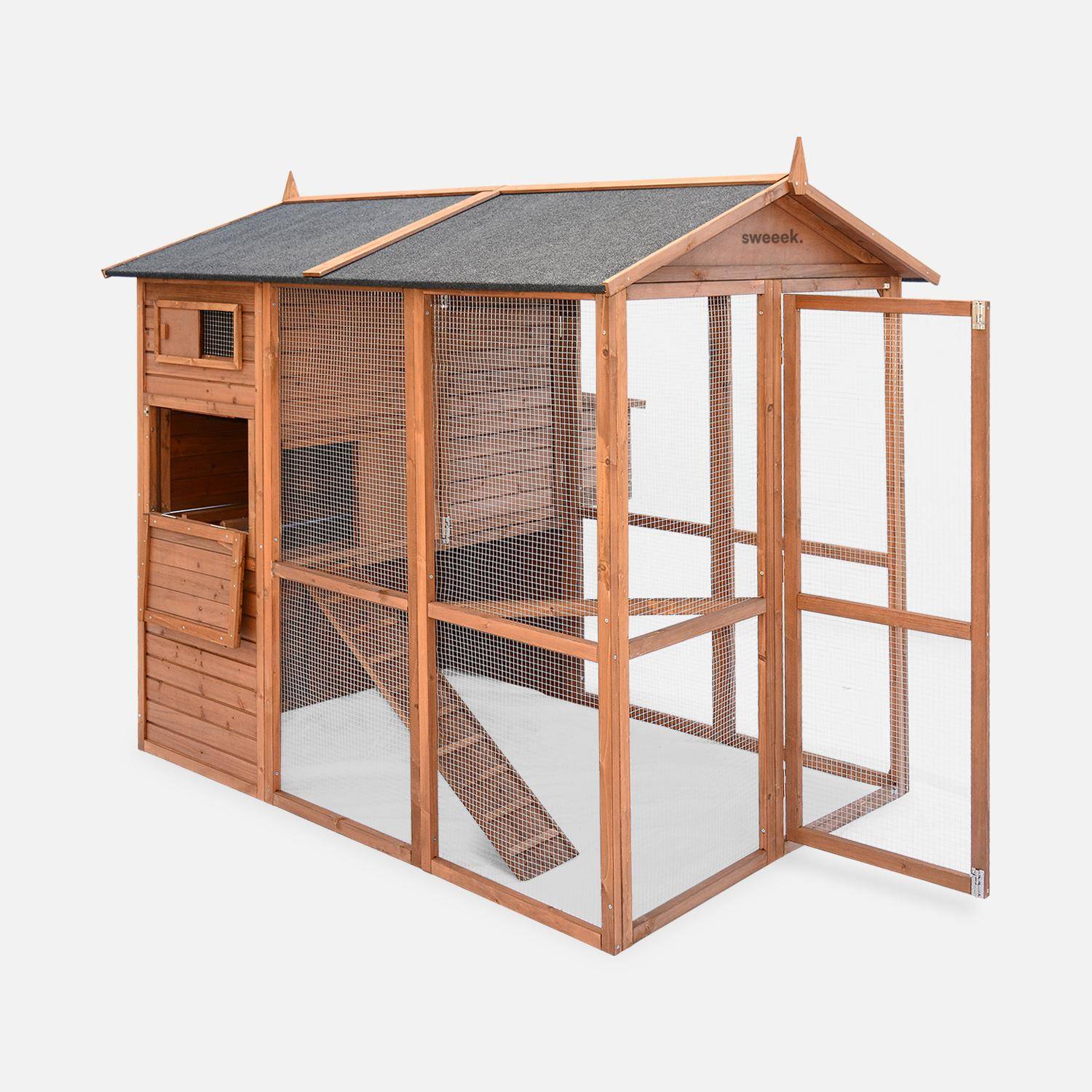 Wooden chicken coop - backyard hen cage for 6 to 8 chickens, indoor and outdoor space - Cotentine - Wood colour Photo5
