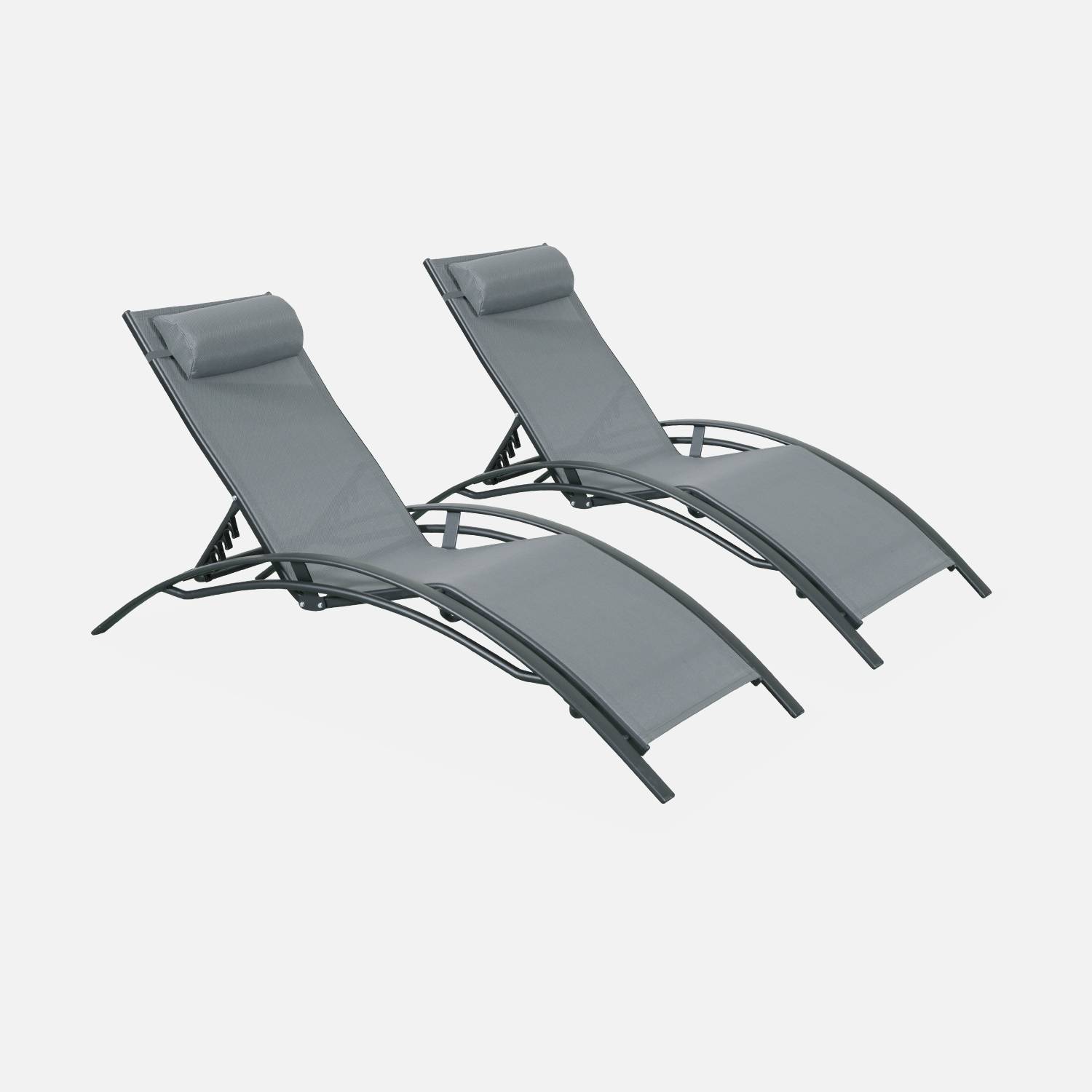Set van 2 Louisa ligstoelen van aluminium en textileen, kleur antraciet/grijs | sweeek