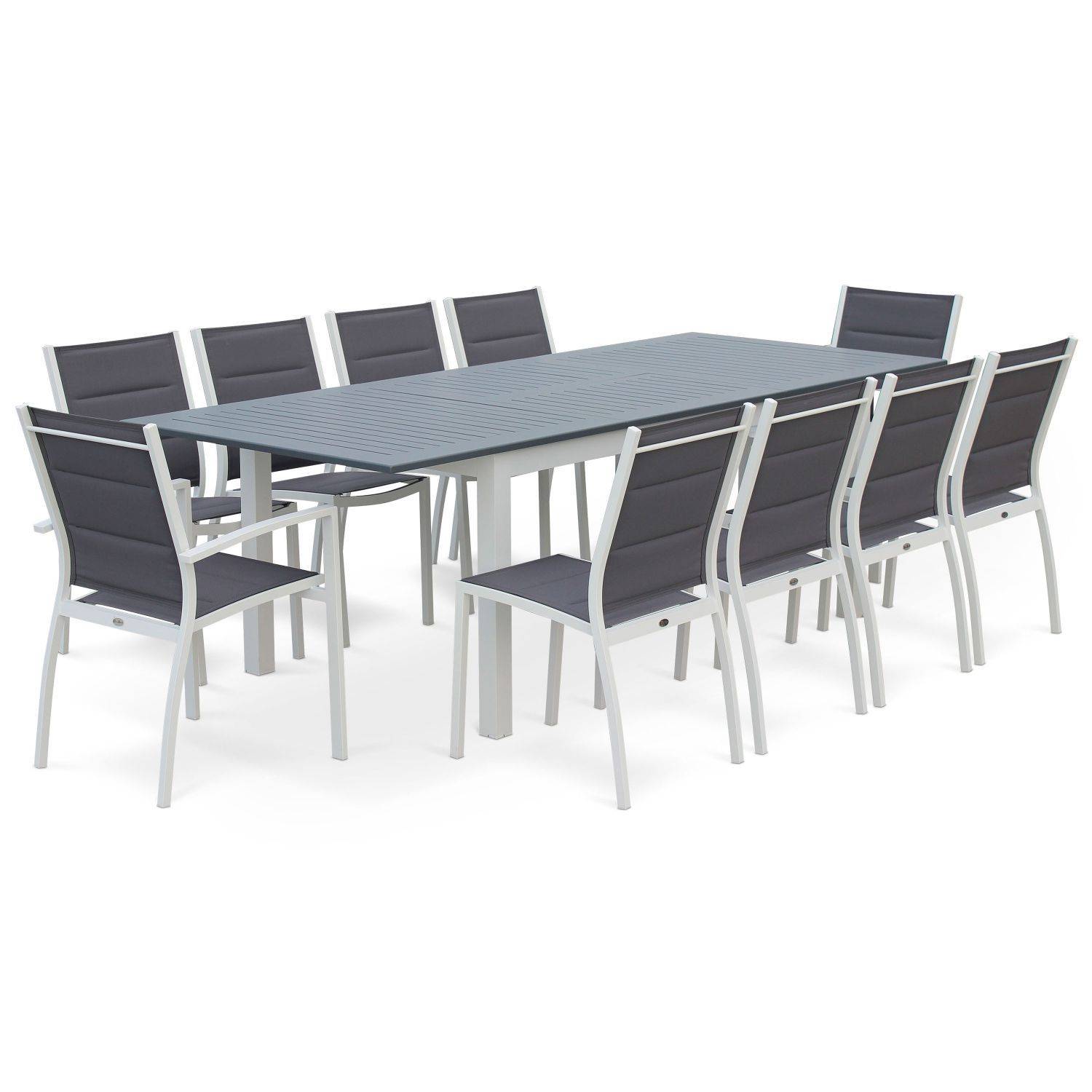 Ausziehbarer Tisch Gartengarnitur - Chicago Weiß/Graumeliert - Aluminiumtisch 175/245 cm mit Verlängerung und 8 Sitzen aus Textilene Photo3