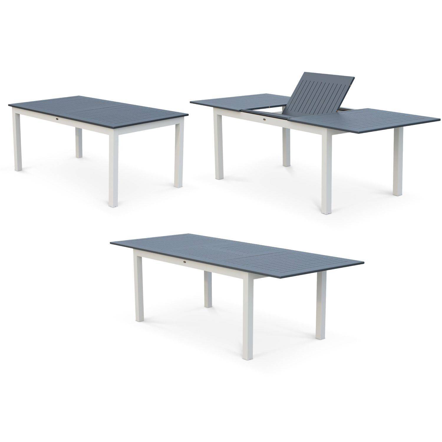 Ausziehbarer Tisch Gartengarnitur - Chicago Weiß/Graumeliert - Aluminiumtisch 175/245 cm mit Verlängerung und 8 Sitzen aus Textilene Photo4