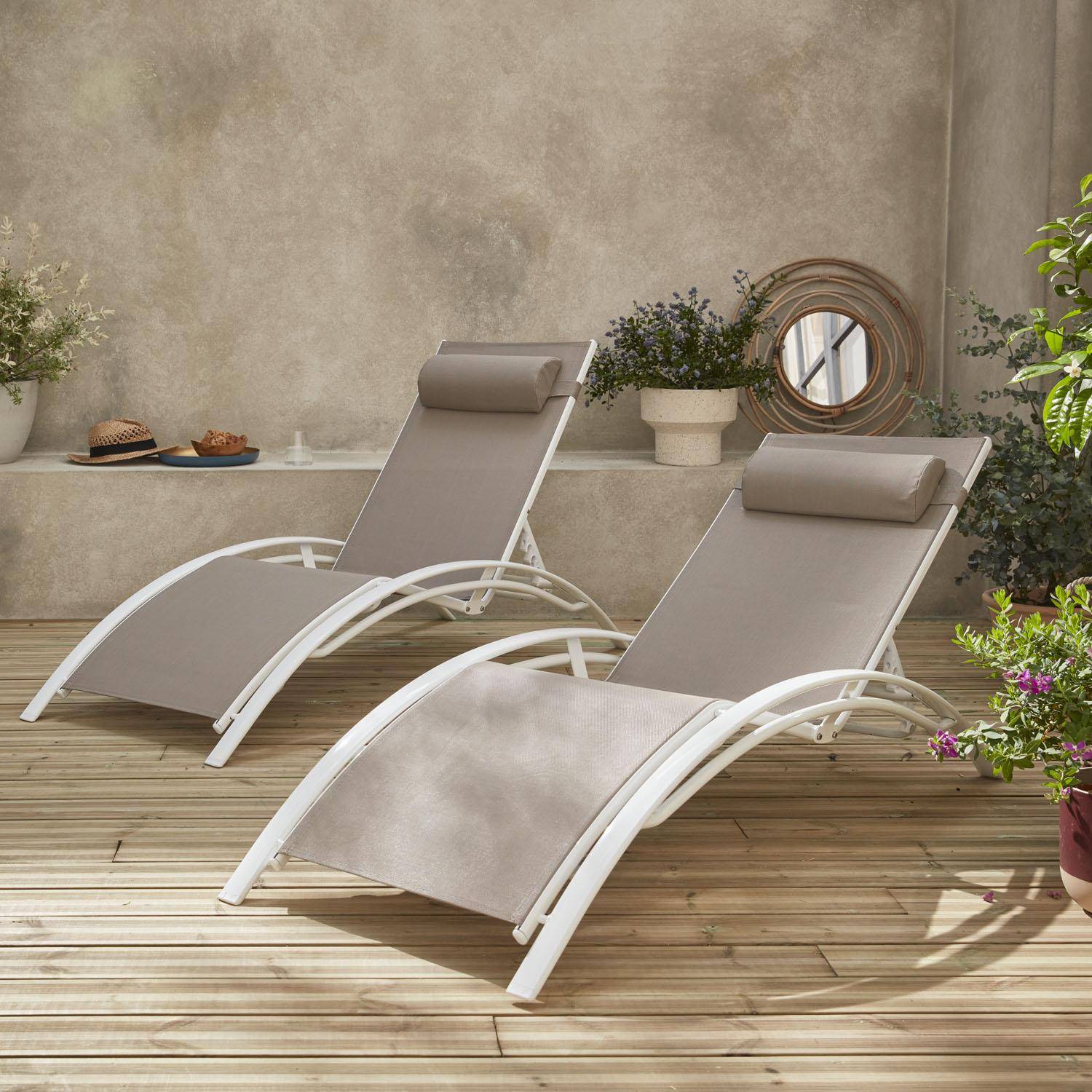 2er Set Sonnenliegen aus Aluminium - taupe- Liegestühle aus Aluminium und Textilene - Louisa Photo1