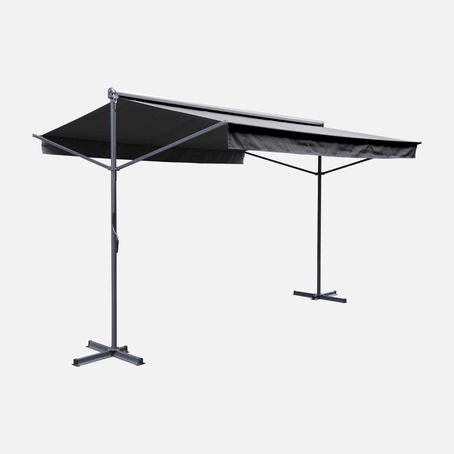 Rectractable patio awning - Manual crank system, freestanding awning, coated polyester canvas - Penne 4x3m - Grey,sweeek,Photo1