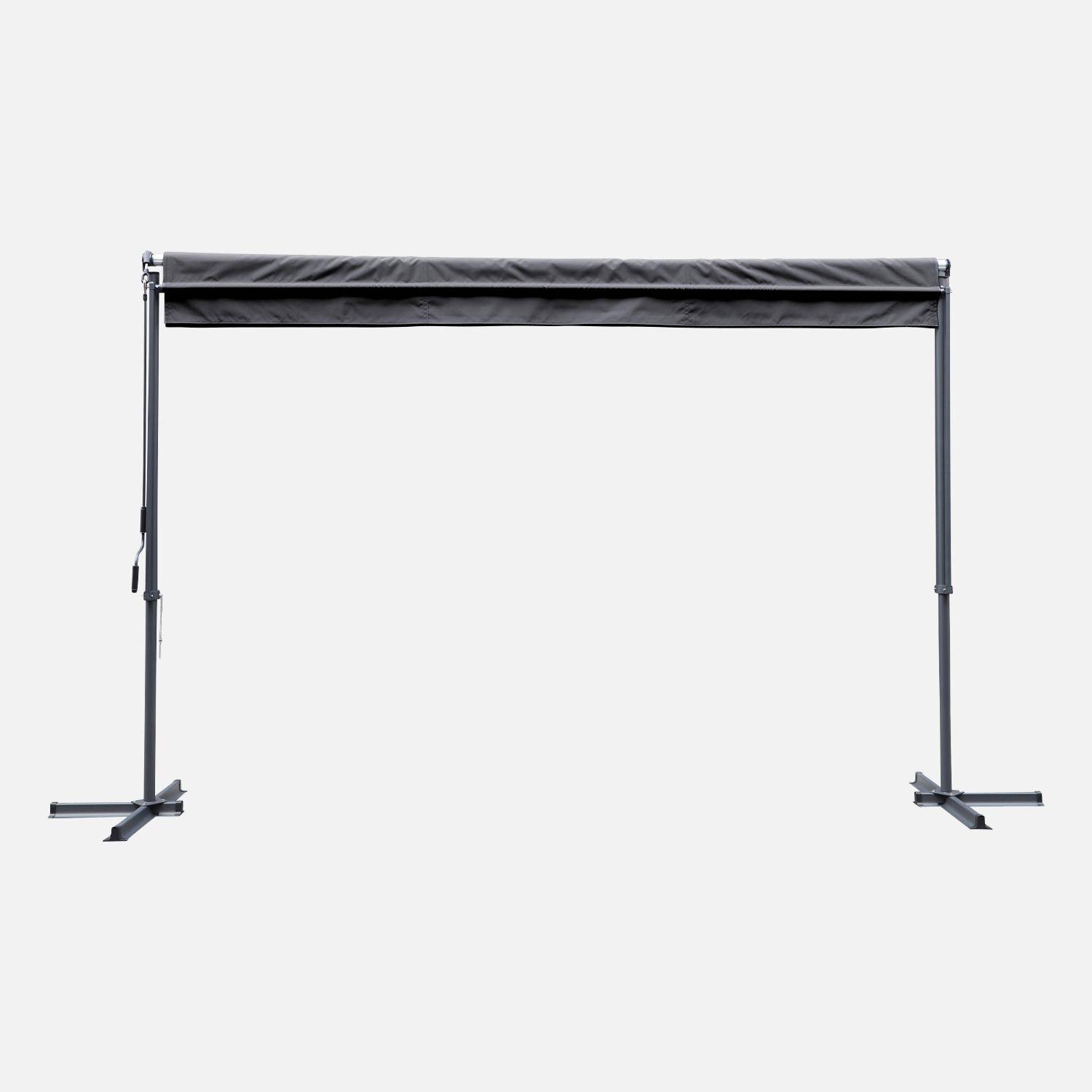 Rectractable patio awning - Manual crank system, freestanding awning, coated polyester canvas - Penne 4x3m - Grey,sweeek,Photo2