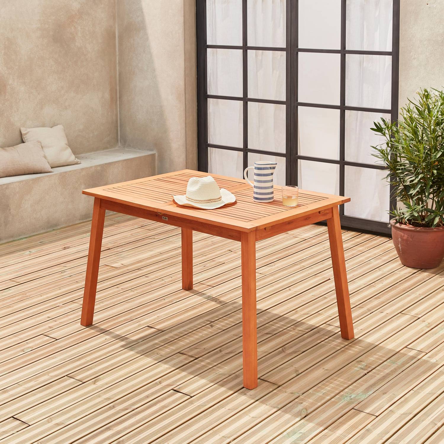 Table de jardin en bois 120-180cm - Almeria - Table rectangulaire avec allonge eucalyptus FSC Intérieur / Extérieur  Photo3