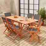 Ausziehbare Gartenmöbel aus Holz - Almeria - Tisch 120/180 cm mit Verlängerung, 2 Sesseln und 4 Stühlen aus geöltem FSC-Eukalyptusholz und anthrazitfarbenes Textilene Photo4