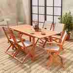 Salon de jardin en bois extensible - Almeria - Table 120/180cm avec rallonge, 2 fauteuils et 4 chaises, en bois d'Eucalyptus FSC huilé et textilène gris taupe Photo4
