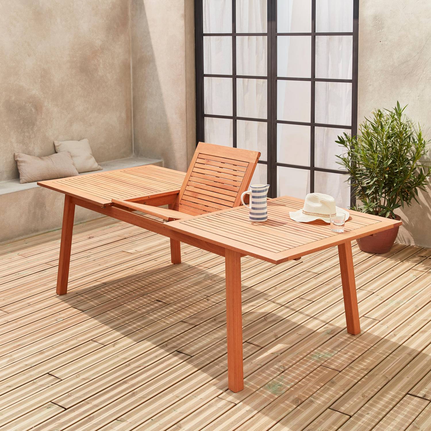 Tavolo da giardino, in legno, dimensioni: 180-240cm - modello: Almeria - Grande tavolo rettangolare con prolunga, in eucalipto FSC Photo3