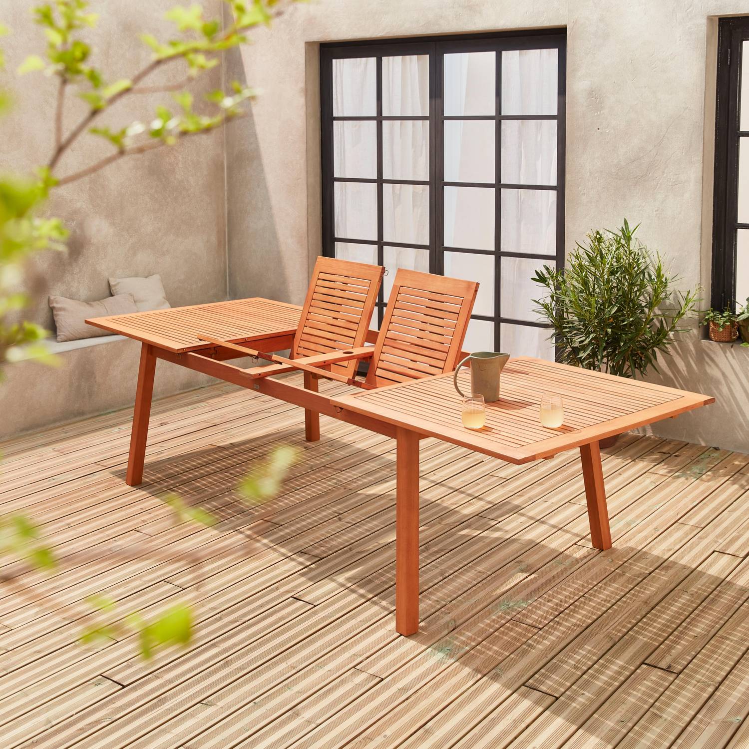 Table de jardin en bois 200-250-300cm - Almeria - Grande table rectangulaire avec allonge eucalyptus FSC, Intérieur / Extérieur  Photo3