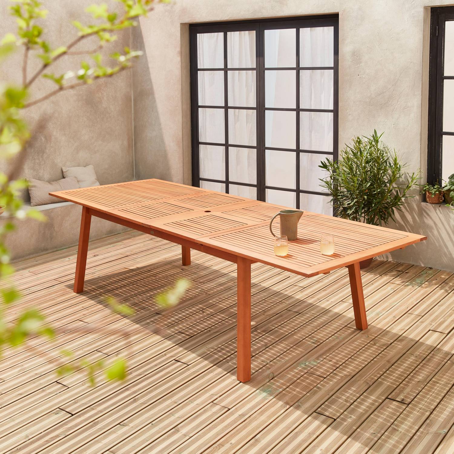 Table de jardin en bois 200-250-300cm - Almeria - Grande table rectangulaire avec allonge eucalyptus FSC, Intérieur / Extérieur  Photo2