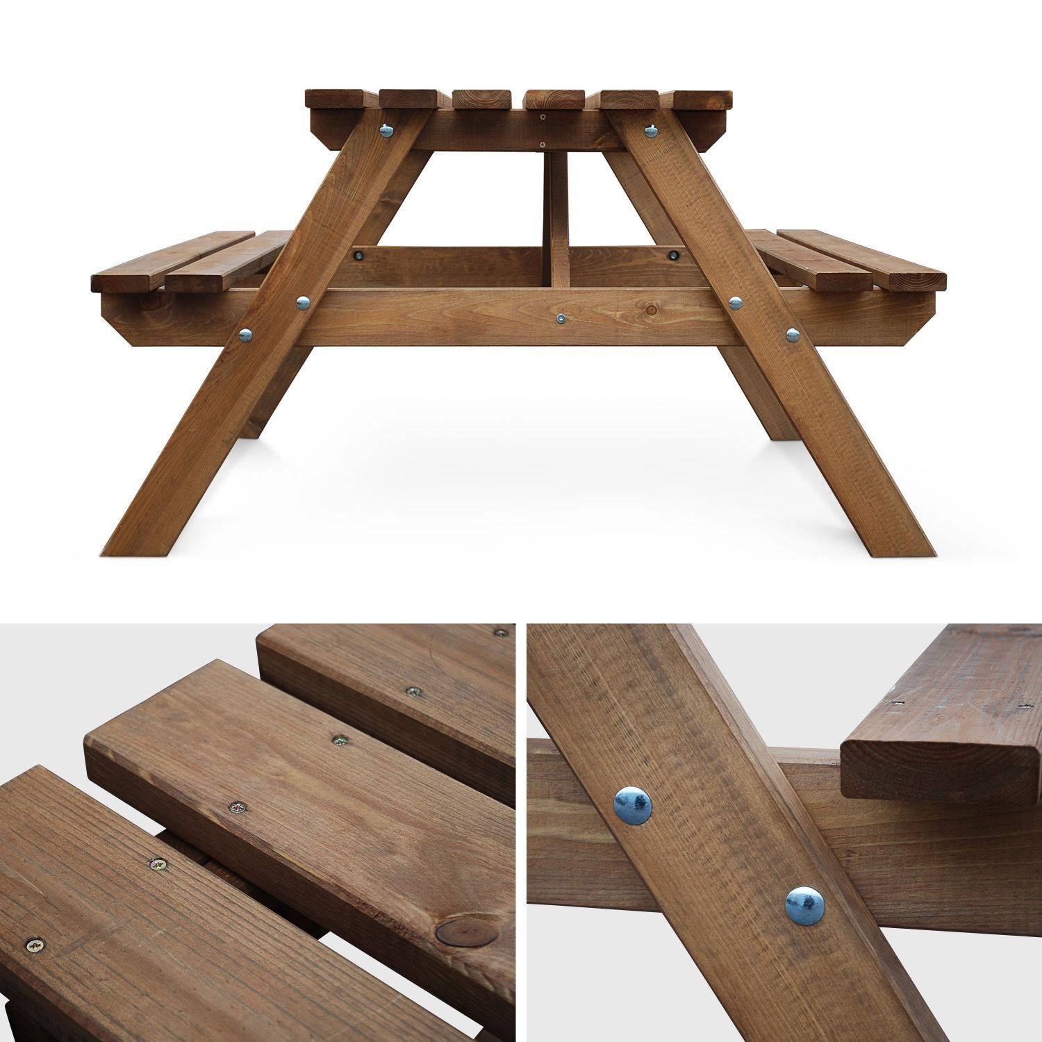 Picknicktisch aus Holz 150cm - PADANO - Rechteckiger Gartentisch mit Bänken aus FSC-Kiefer,sweeek,Photo3