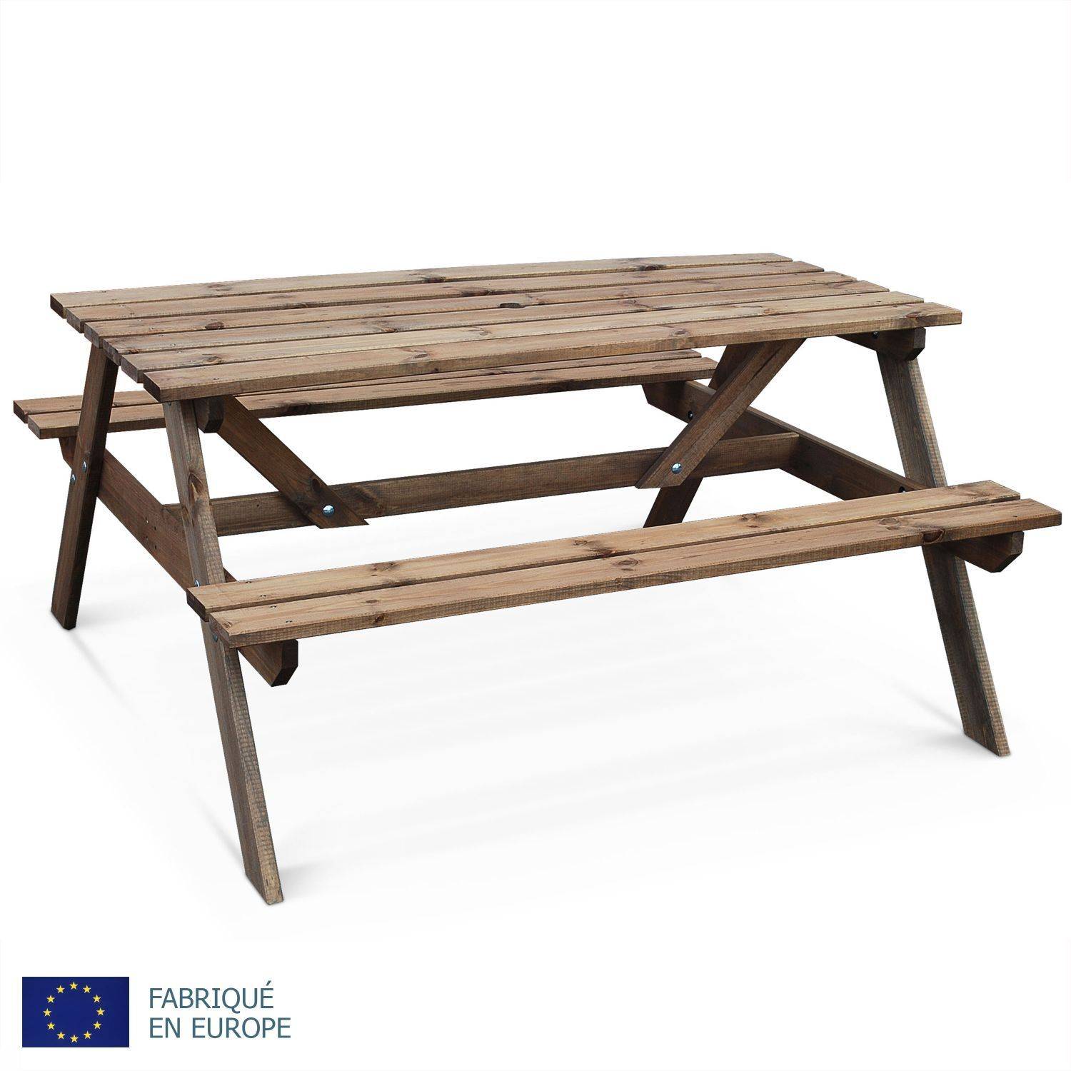 Picknicktisch aus Holz 150cm - PADANO - Rechteckiger Gartentisch mit Bänken aus FSC-Kiefer,sweeek,Photo1