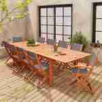 Salon de jardin en bois extensible - Almeria  table 200/250/300cm avec 2 rallonges, 2 fauteuils et 8 chaises, en bois d'Eucalyptus FSC huilé et textilène gris anthracite Photo2