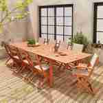 Salon de jardin Almeria Eucalyptus FSC, table de 10 personnes 2 à 3m (2 rallonges) rectangulaire en bois. Photo7