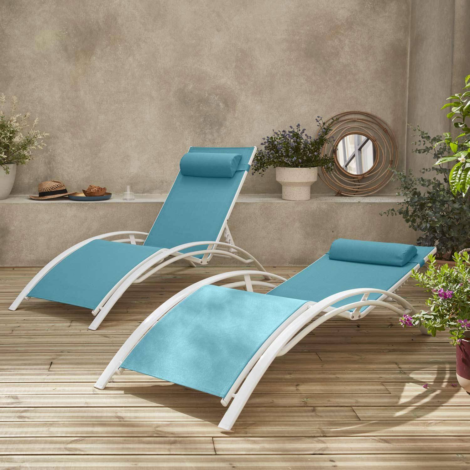 Duo de bains de soleil aluminium - Louisa Turquoise - Transats aluminium et textilène Photo2