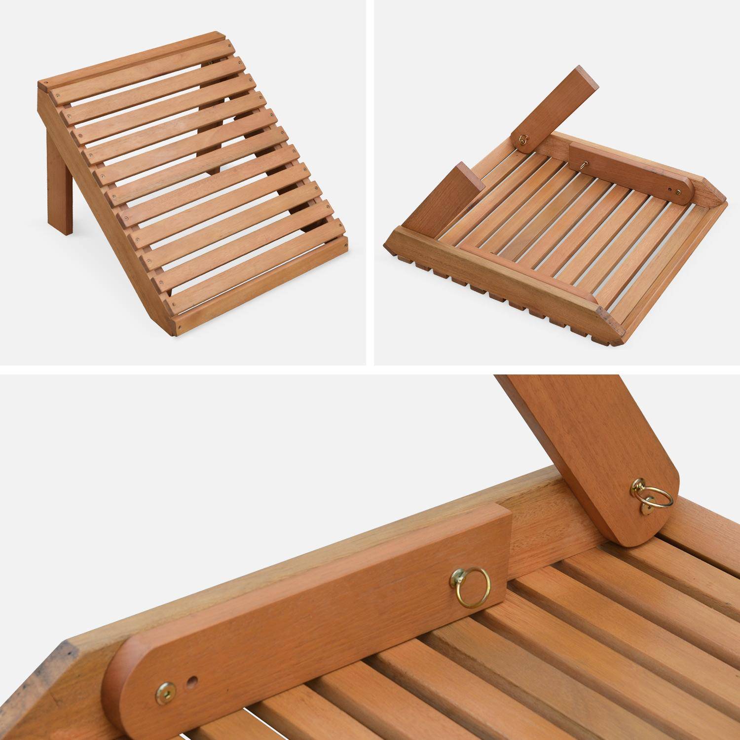 Wooden retro garden deck chair with side table, Natural | sweeek