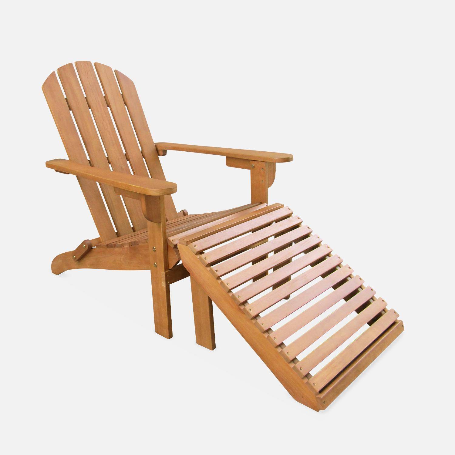 Sillón de jardín de madera con reposapiés / mesa de centro - Adirondack Salamanca - Eucalyptus FSC, silla de patio retro, silla de playa plegable,sweeek,Photo3