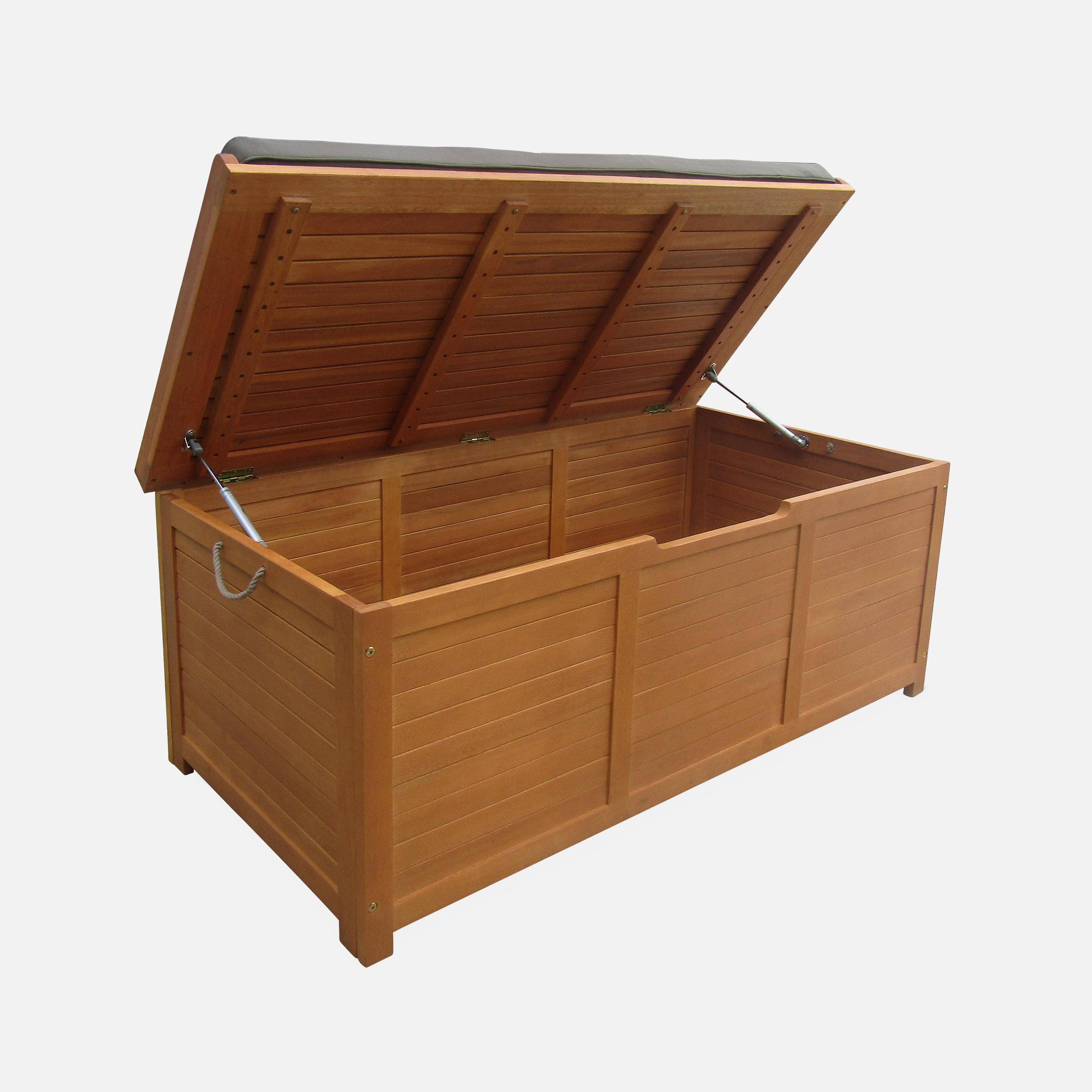 Coffre de jardin en bois 200L - Caja gris- 125x60cm rangement coussins avec 2 vérins et poignées,sweeek,Photo3