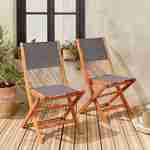 Chaises de jardin en bois et textilène - Almeria Gris anthracite - 2 chaises pliantes en bois d'Eucalyptus FSC huilé et textilène Photo1
