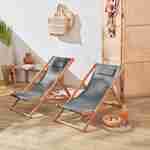 Holzliegestühle - Creus - 2 Liegestühle aus geöltem FSC-Eukalyptus mit grauem Kopfstützenkissen Photo1
