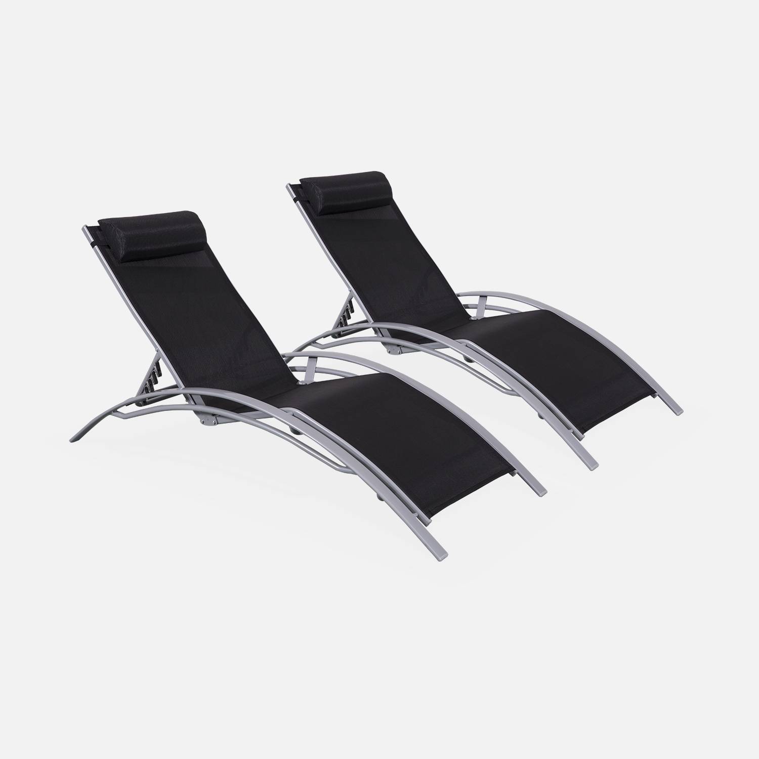 2er Set Sonnenliegen aus Aluminium - schwarz - Liegestühle aus Aluminium und Textilene | sweeek