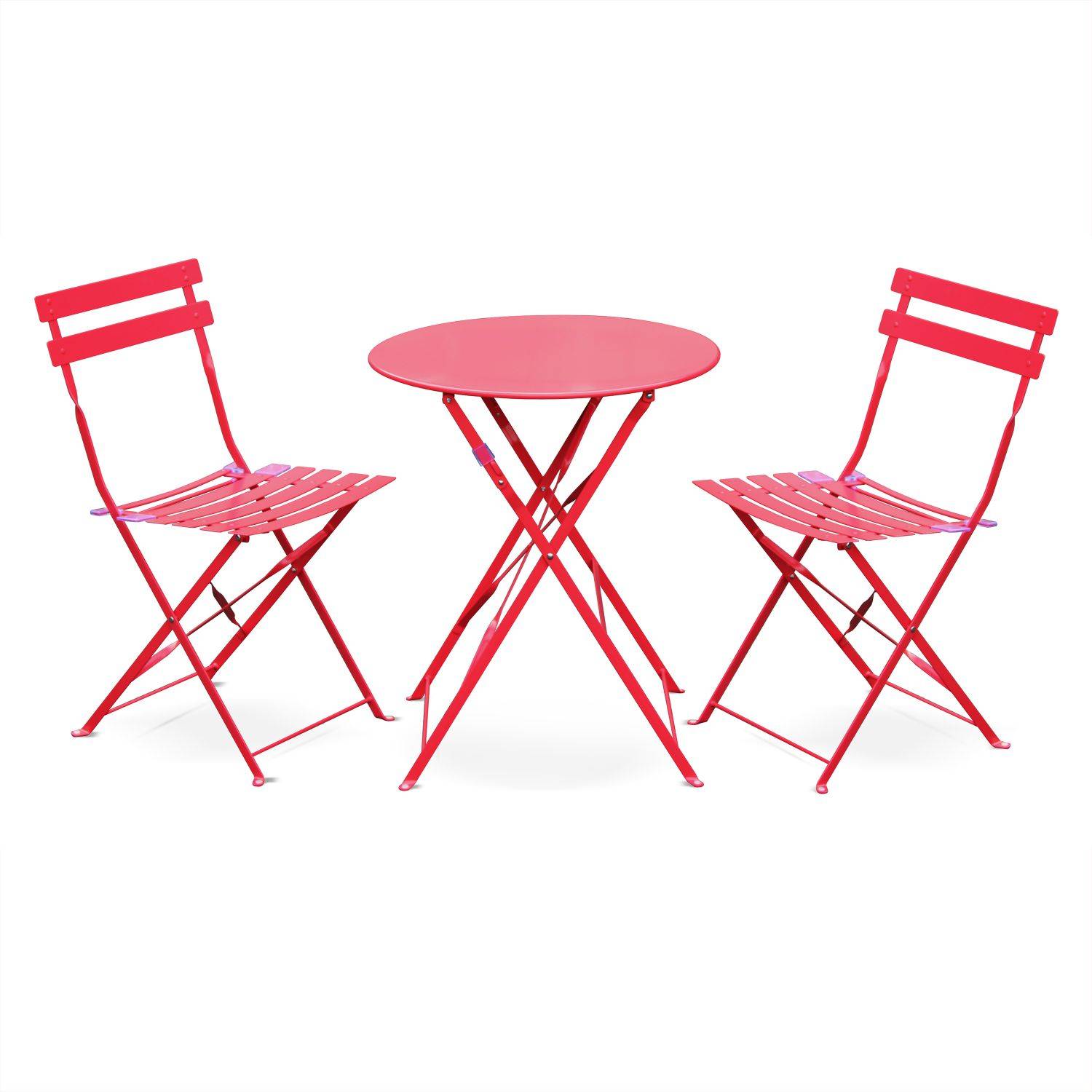 Table de jardin bistrot pliable - Emilia ronde rouge framboise- Table ronde Ø60cm en acier thermolaqué Photo4