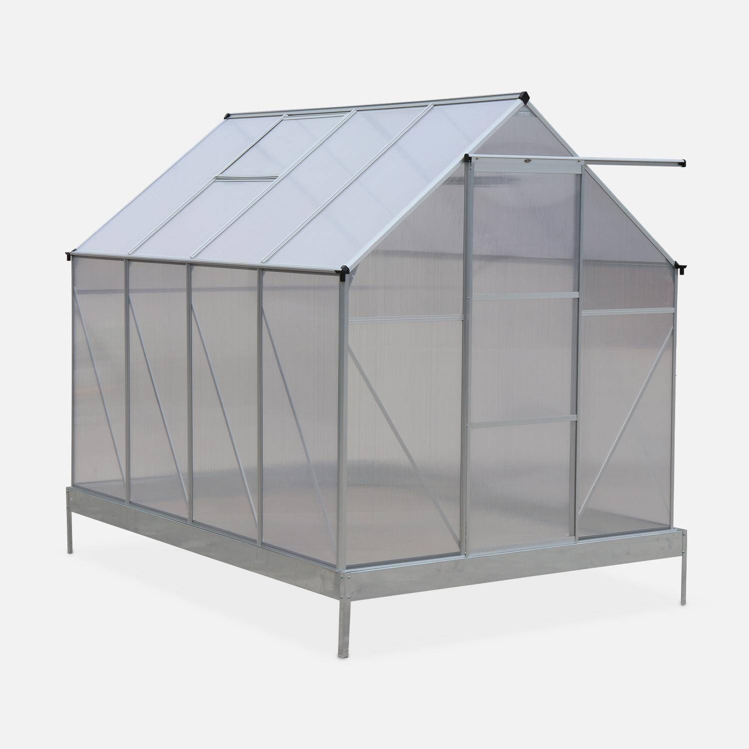 Serre de jardin CHENE en polycarbonate 5m² avec base, 2 lucarnes de toit, gouttière,  Polycarbonate 4mm,sweeek,Photo1