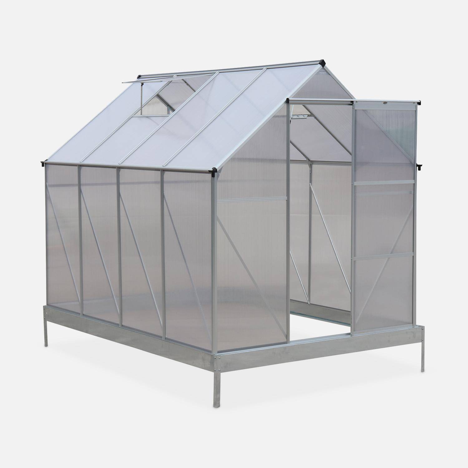 Invernadero con base 250x190x207cm - 5 m² - Aluminio/Policarbonato 4mm - 2 tragaluces de techo - CHENE Photo2