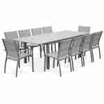 Chicago set, 1 tafel met een verlengstuk,  2 fauteuils, 6 stoelen uit aluminium en textileen Photo3