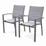 Chicago set, 1 tafel met een verlengstuk,  2 fauteuils, 6 stoelen uit aluminium en textileen Photo5