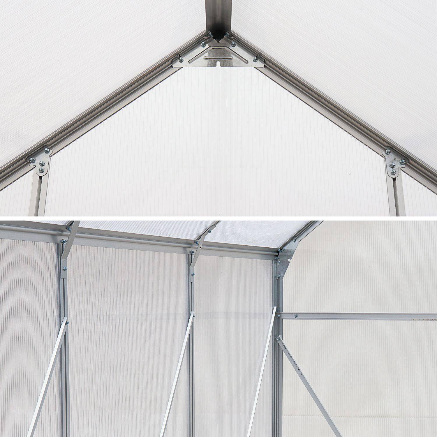 7m², 14x7FT polycarbonate (4mm) greenhouse with base frame - 2 skylights, gutter - Sapin - Grey Photo3