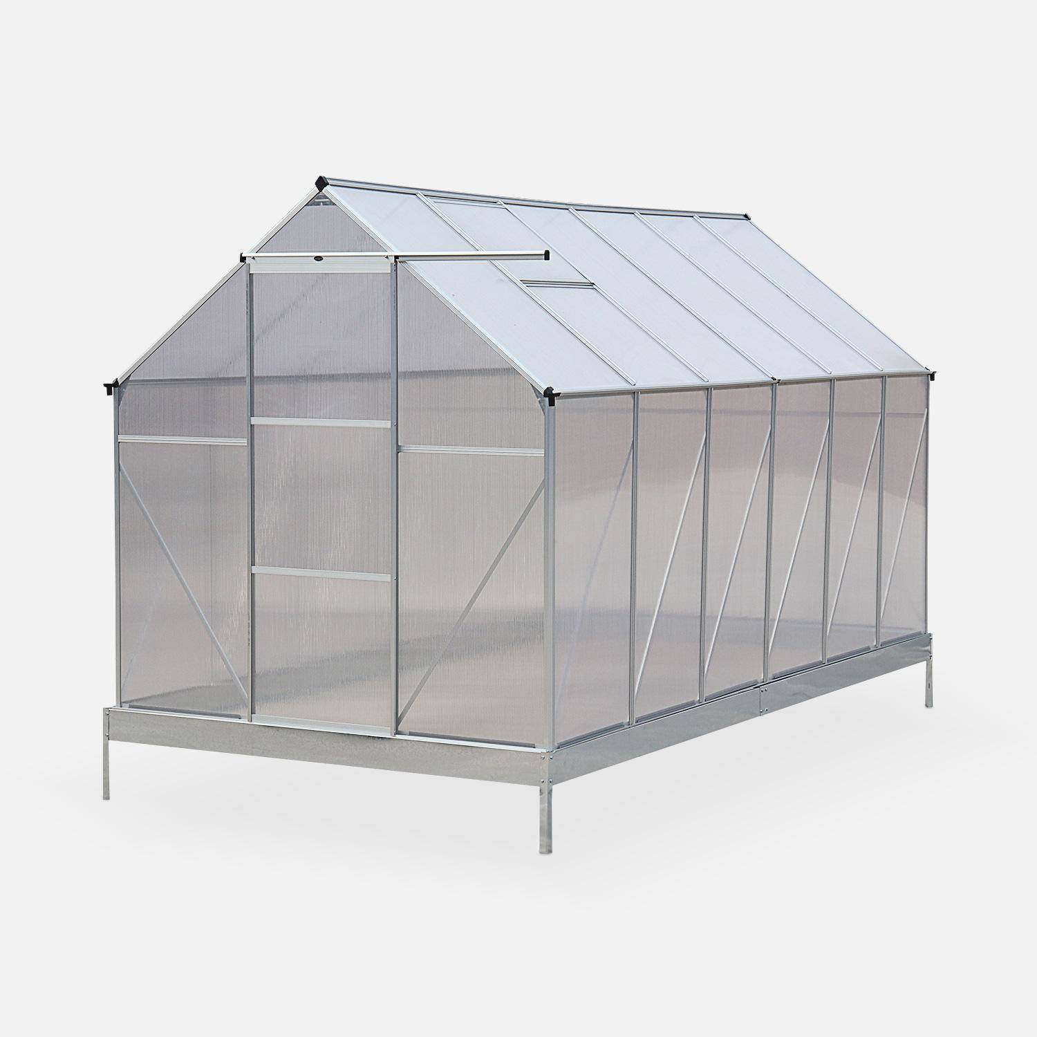 7m², 14x7FT polycarbonate (4mm) greenhouse with base frame - 2 skylights, gutter - Sapin - Grey,sweeek,Photo1