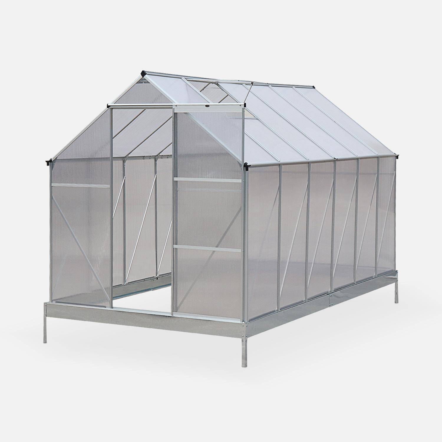 7m², 14x7FT polycarbonate (4mm) greenhouse with base frame - 2 skylights, gutter - Sapin - Grey Photo2