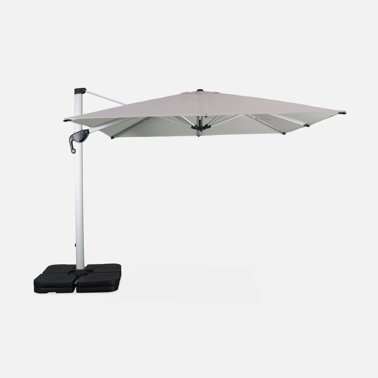 Hoogwaardige zweefparasol rechthoek 3x3m, doek acryl Sunbrella, geanodiseerde aluminium structuur Photo2