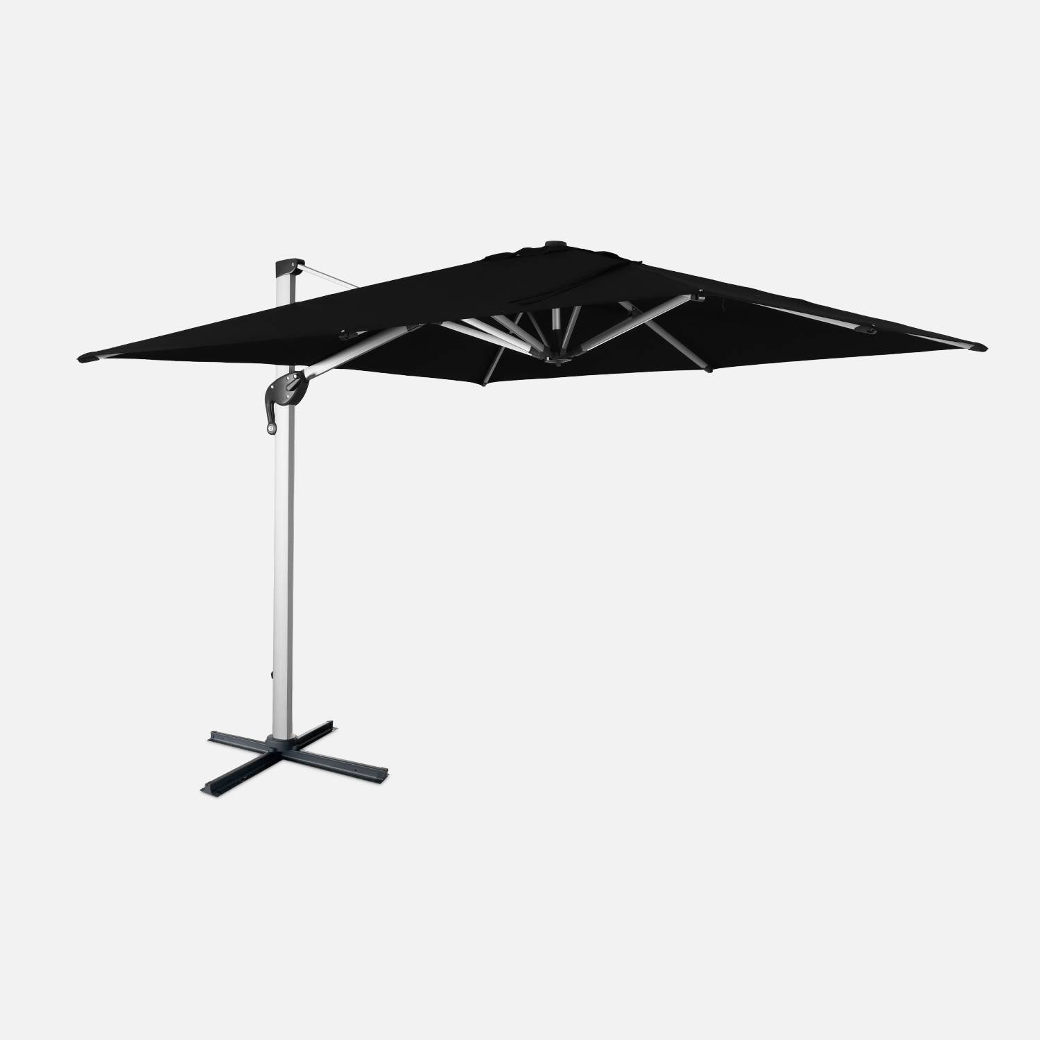 Premium quality, 3x3m square parasol - PYLA Black - Agora canopy, anodised aluminium stand, rotating | sweeek