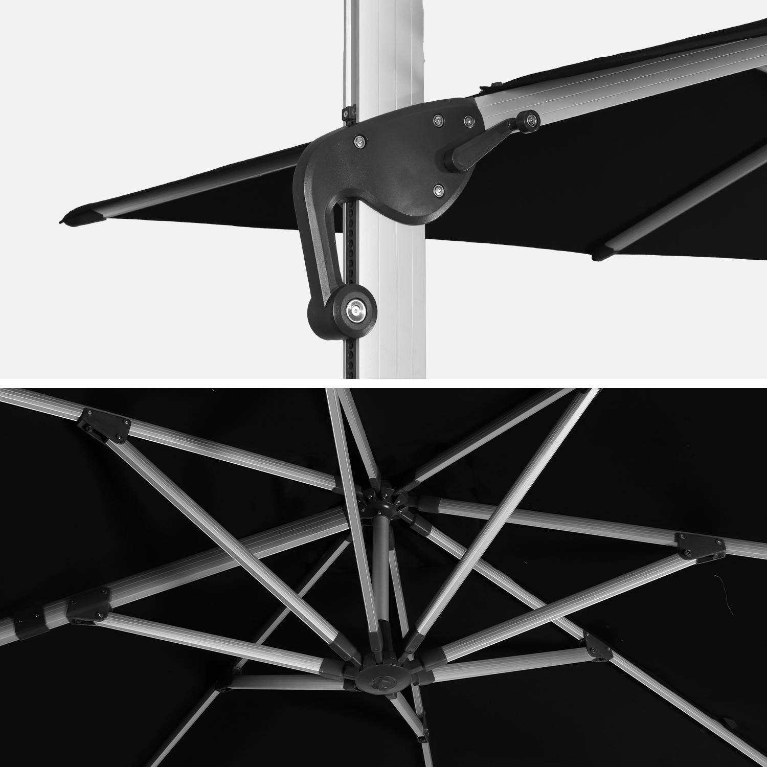 Parasol déporté haut de gamme carré 3x3m – PYLA Noir – Toile Sunbrella ® fabriquée en France par Dickson, structure en aluminium anodisé, rotatif, housse de protection,sweeek,Photo5
