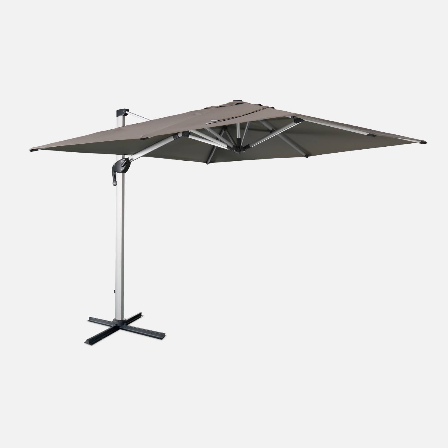 Parasol déporté haut de gamme carré 3x3m - PYLA Taupe- Toile Sunbrella, structure en aluminium, rotatif | sweeek