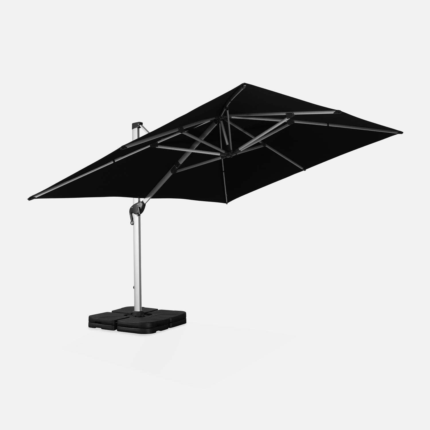 Parasol déporté haut de gamme rectangulaire 3x4m – PYLA Noir – Toile Sunbrella ® fabriquée en France, par Dickson, structure en aluminium anodisé, rotatif,housse de protection,sweeek,Photo4