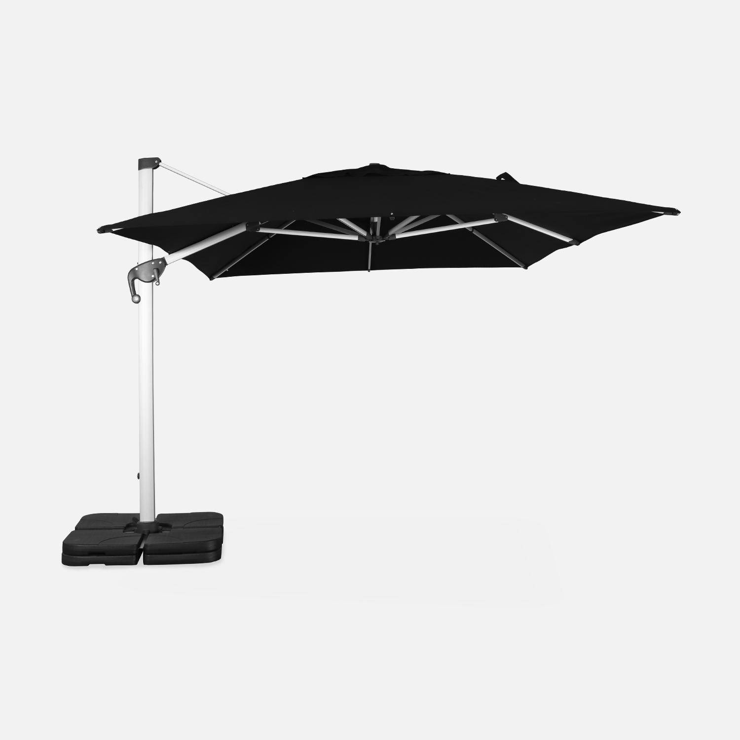 Parasol déporté haut de gamme rectangulaire 3x4m – PYLA Noir – Toile Sunbrella ® fabriquée en France, par Dickson, structure en aluminium anodisé, rotatif,housse de protection,sweeek,Photo3